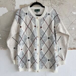 Vtg Argyle Cardigan Sweater Button Front Preppy Golfcore Medium 90s Country Club